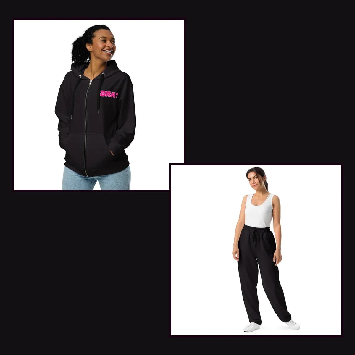BRAT Tracksuit in Black: zip hoodie and wide-leg joggers