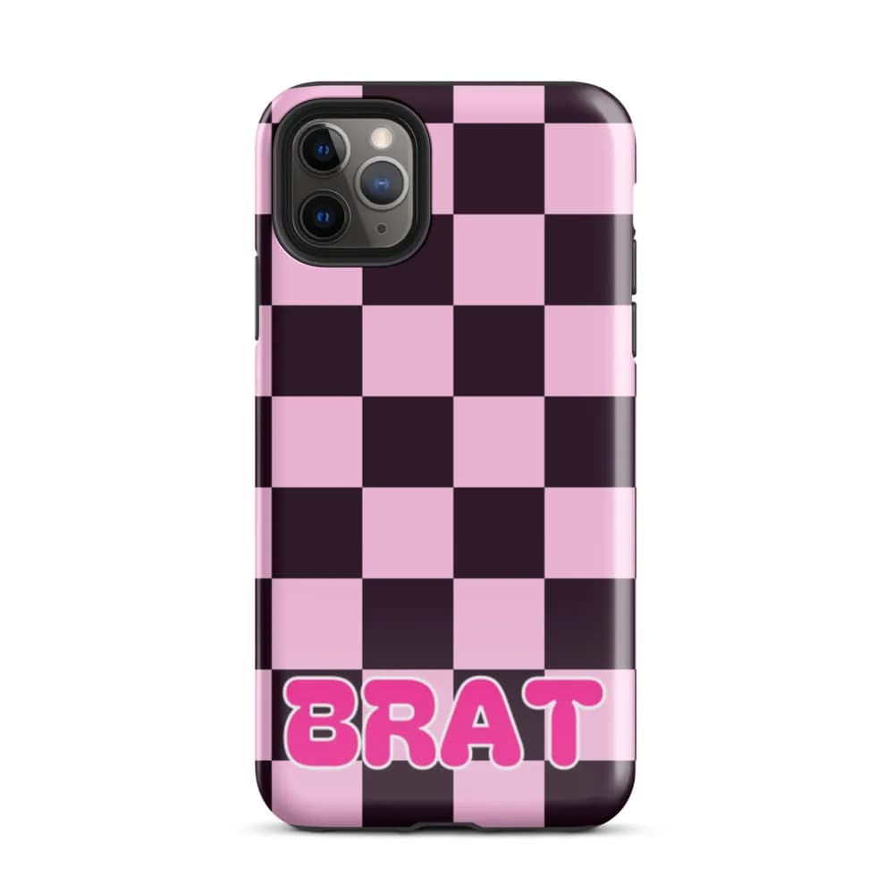 BRAT PopSocket-Friendly iPhone Case in Pink Checker